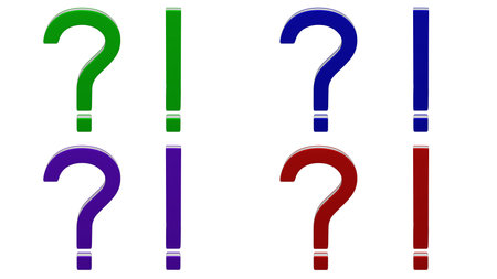 Concept: Solution. Question mark and exclamation mark, isolated on white background. Kit 4 in 1. 3D rendering.の写真素材