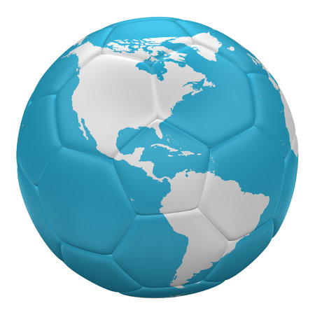 Soccer ball as planet Earth, isolated on white background. America. 3D rendering.の写真素材