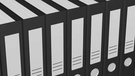 Concept: accounting. Black folders with papers. Macro. 3d rendering.の写真素材