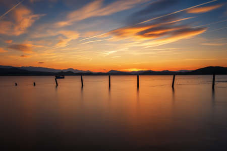 Sunrise at the lakeの写真素材