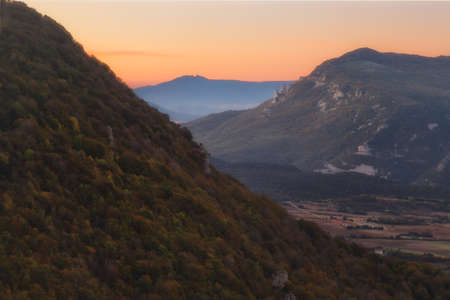 Autumn forest at sunrise in Urbasa, Navarraの写真素材