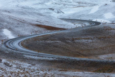 Snowed S curve in the ring road in iceland