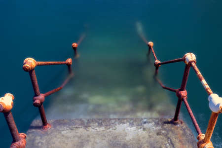 Stairs into the water in Nervion river, Vizcaya,Bizkaiaの写真素材