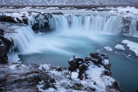 Godafoss, god's waterfall in Iceland at winterの写真素材