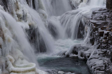 KolugljÃºfur canyon frozen and snowed in winter in Icelandの写真素材