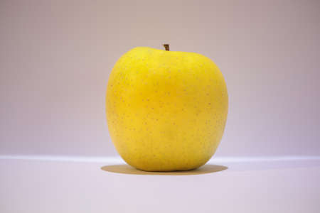Golden apple alone in a white foregroundの写真素材