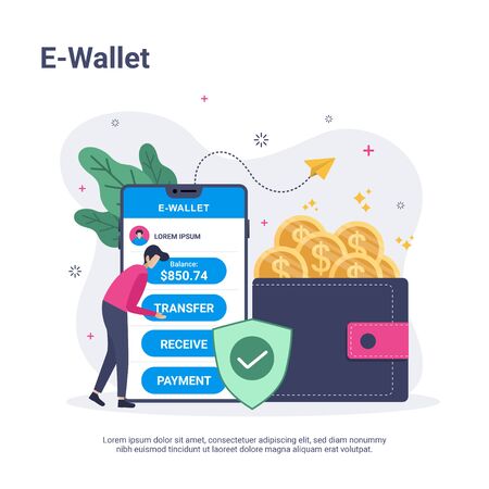 E wallet concept with people character in flat designのイラスト素材