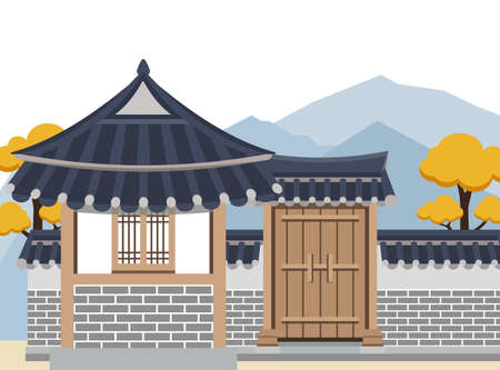 Korean traditional house called hanokのイラスト素材
