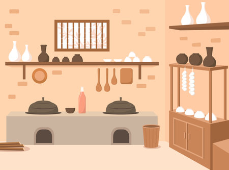 Vector illustration of Jubang, Korean traditional kitchenのイラスト素材