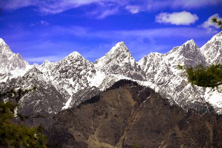 Snow Mountains with clear Blue Clouds in indiaの写真素材