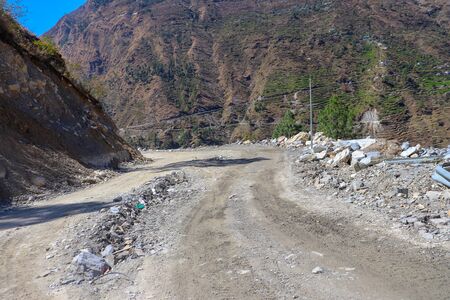 country Roads  and Broken Stone in Roads slide Ukkarakhand  Indiaの写真素材