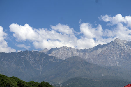 beautiful mountain landscape with clouds in himachal Pradeshの写真素材