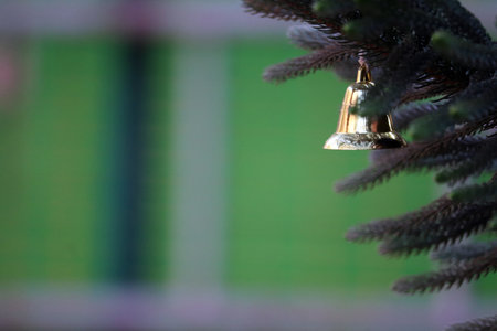 christmas decoration  bell on a treeの写真素材