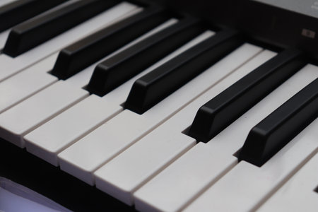 Piano keys close-up, selective focus, shallow DOFの写真素材