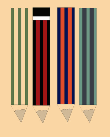 Set of colored pencils with stripes on a light background. Vector illustrationの写真素材