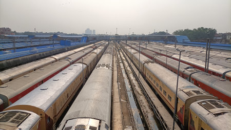 Cargo trains at the railway station in the city of   India