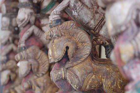 Ancient Sri Lankan decor of Carved Horsesの写真素材
