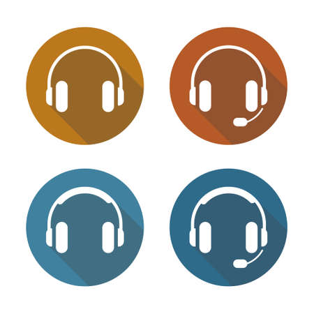 Headphones Icons Set Flat Long Shadowのイラスト素材