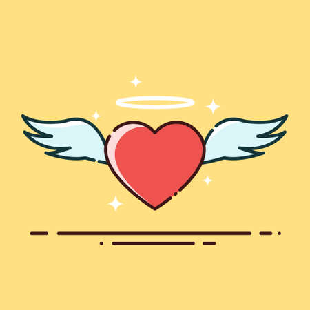 Flying Angel Heart with Wing Filled Outlineのイラスト素材