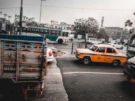 View of a traffic jam in the streets of Kathmandu in the afternoonの写真素材
