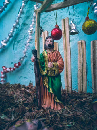 Statue of Saint Joseph in the Nativity Scene in Bethlehem, Israelの写真素材