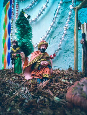 Christmas nativity scene in the village of Bologna, Italyの写真素材