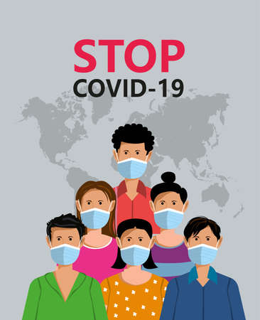 Coronavirus in China. Novel coronavirus (2019-nCoV), people in white medical face mask. Concept of coronavirus quarantine vector illustration.のイラスト素材