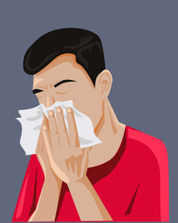 Man covering her mouth with a handkerchiefのイラスト素材