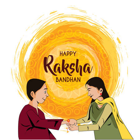 Vector illustration of Indian festival of brother and sister love, Happy Raksha Bandhan celebration.のイラスト素材
