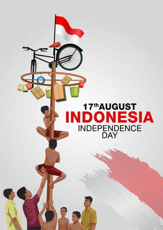 17th august Indonesia independence day background. Indonesia traditional special games during independence day, children climbed the areca nut. vector illustration.のイラスト素材