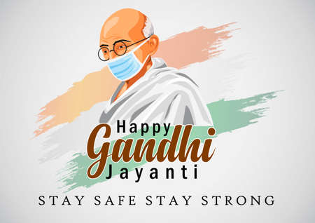 happy gandhi  jayanti vector illustration. covid19, corona virus conceptのイラスト素材