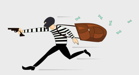 a thief running wit gun and bag .vector illustrationのイラスト素材