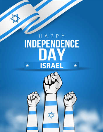 happy independence day israel greetings. holding hand wuth flag. vector illustration designのイラスト素材