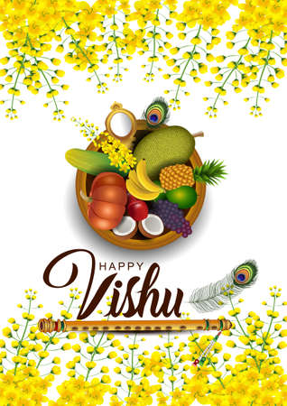 kerala festival happy vishu greetings. vector illustration designのイラスト素材