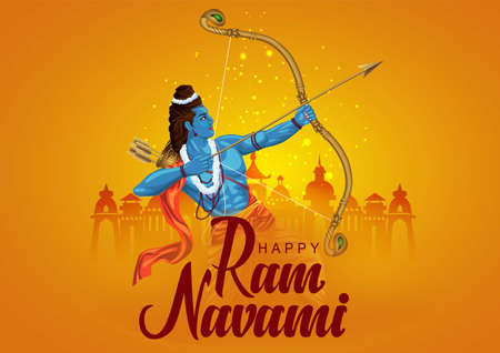 Happy Ram Navami festival of India. Lord Rama with arrow. vector illustration design