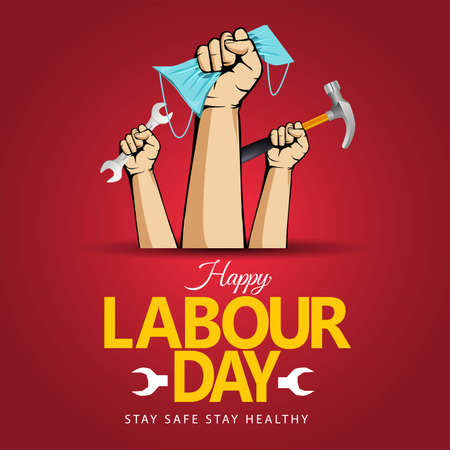 happy Labor Day On 1 May. coronavirus, covid-19 concept. vector illustration design.のイラスト素材