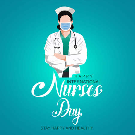 12 May. happy International Nurse Day background. nurse` wearing surgical mask and stethoscope. Vector illustration designのイラスト素材