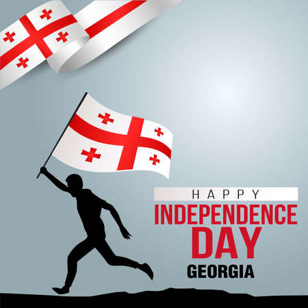 Happy Independence Day Georgia Vector Template Design Illustration. silhouette man running with flagのイラスト素材