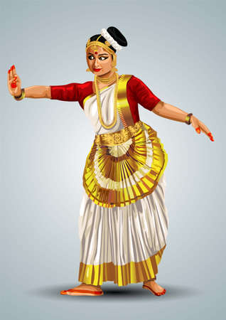 Kerala traditional dance performance mohiniyattam. vector illustration designのイラスト素材