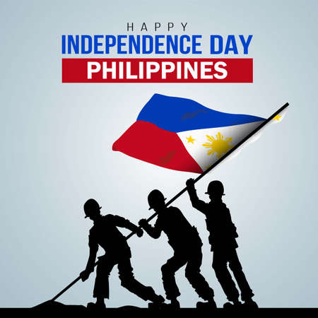 Happy Independence Day Philippine Vector Template Design Illustration. silhouette soldiers raising with flagのイラスト素材