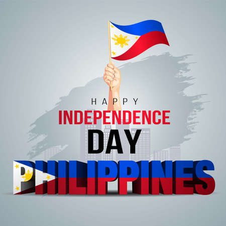 Happy Independence Day Philippine Vector Template Design Illustration. man hand 3d letter with flagのイラスト素材