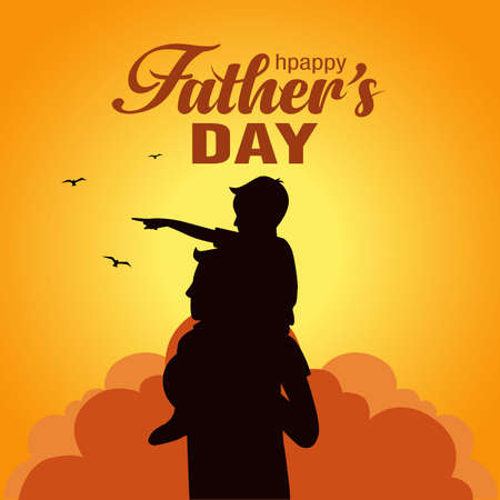 son on his father shoulders on blue background, happy international father's day concept, can be use for card, poster, website, brochure. vector illustration designのイラスト素材