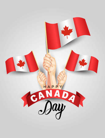 happy Canada day. hands holding with Canada flag. vector illustration design.のイラスト素材