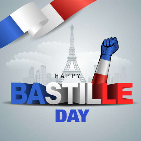 happy Bastille day. vector illustration of French flag and 3d letter. poster, banner , template designのイラスト素材