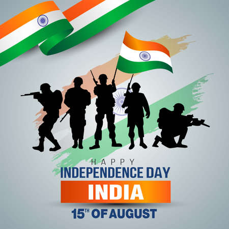 happy independence day. vector illustration of Indian army with flag. white backgroundのイラスト素材
