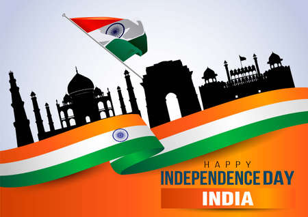 Happy Independence Day India 15th august. Indian monument and Landmark with background , poster,...