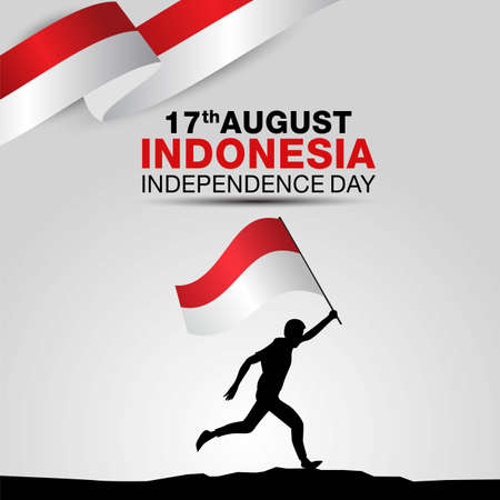 happy independence day indonesia. man running with flagのイラスト素材