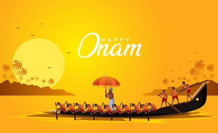 happy onam Kerala boat race competition. vector illustration design