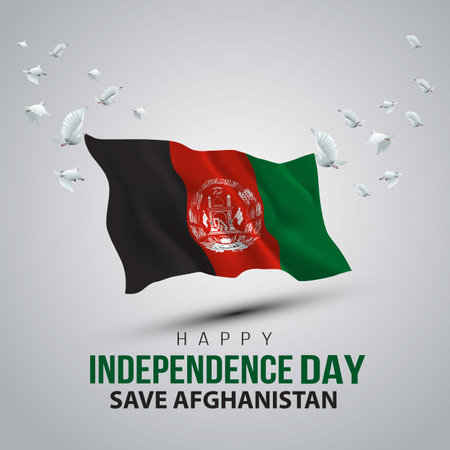 happy independence day Afghanistan. 3d flag with flying pigeon. vector illustration designのイラスト素材