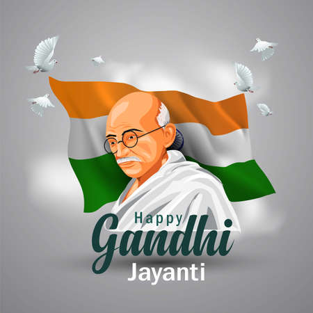Mahatma Gandhi jayanti - 2021 2nd October with creative design vector illustration, Mohandas Karam Chandra Gandhi Birthday.のイラスト素材